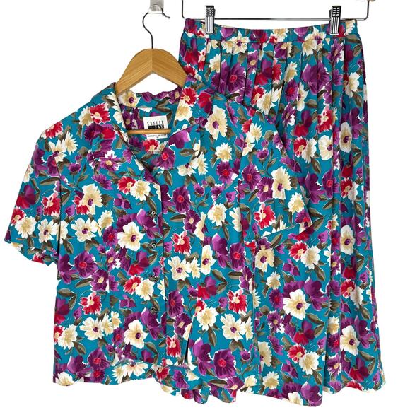 Vintage Leslie Faye Dresses Petite Floral Skirt Set 6P - Picture 1 of 9
